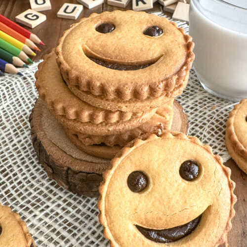 Pile de biscuits BN sans gluten faits maison avec verre de lait et décor bois