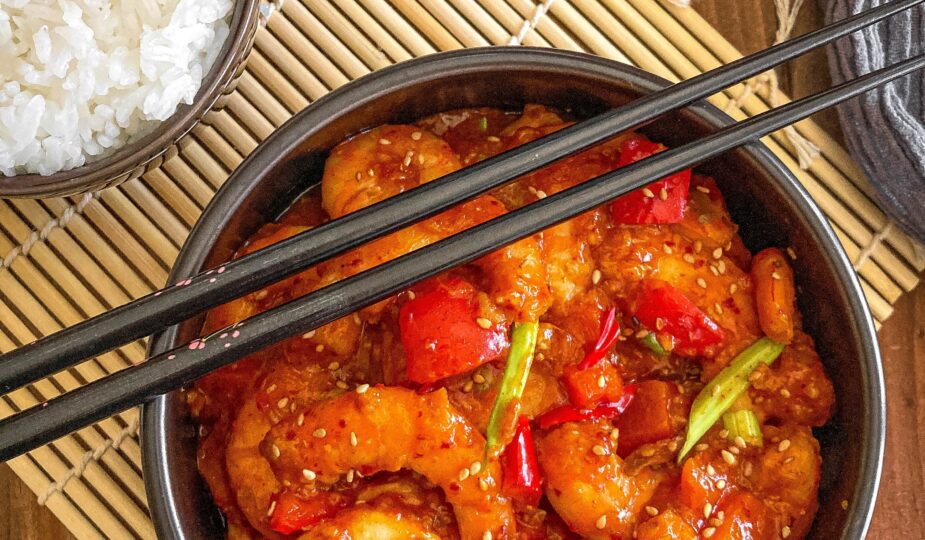 kkangpung saeu ~ Crevettes aigre douce à la coréenne .